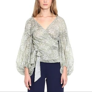 Michael Kors Cotton Paisley Print Wrap Top